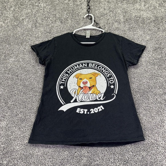 Gildan Tops - Gildan Shirt Womens M Black This Human Belongs To Kova Dog Graphic Tee